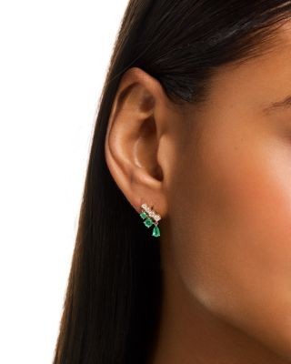 Bloomingdale's Fine Collection Emerald & Diamond Mixed Cut Drop Earrings in 14K Yellow Gold
