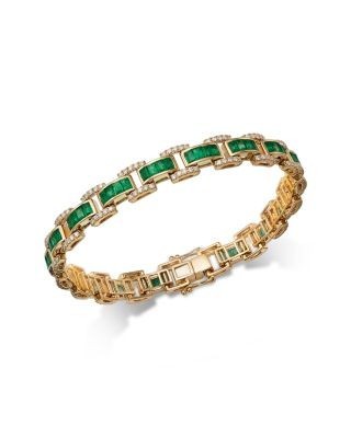 Bloomingdale's Fine Collection Emerald & Diamond Chain Link Bracelet in 14K Yellow Gold