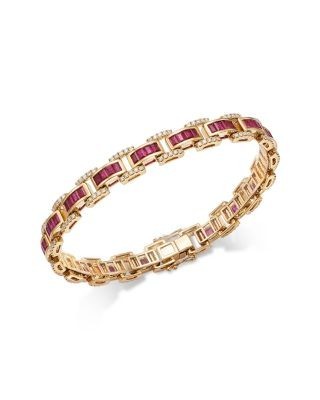 Bloomingdale's Fine Collection Ruby & Diamond Chain Link Bracelet in 14K Yellow Gold