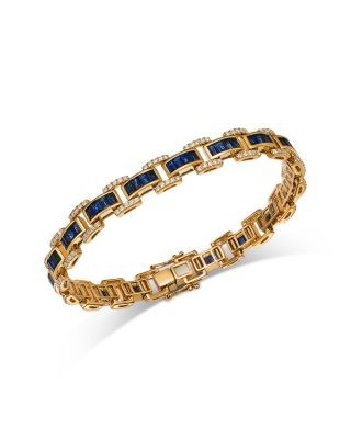 Bloomingdale's Fine Collection Diamond & Blue Sapphire Link Bracelet in 14K Yellow Gold