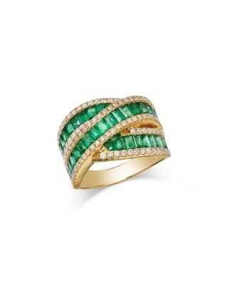Bloomingdale's Fine Collection Emerald & Diamond Crossover Ring in 14K Yellow Gold