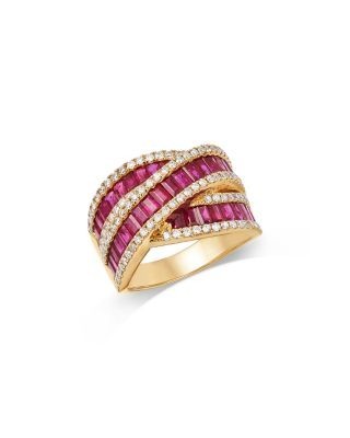 Bloomingdale's Fine Collection Ruby & Diamond Crossover Ring in 14K Yellow Gold
