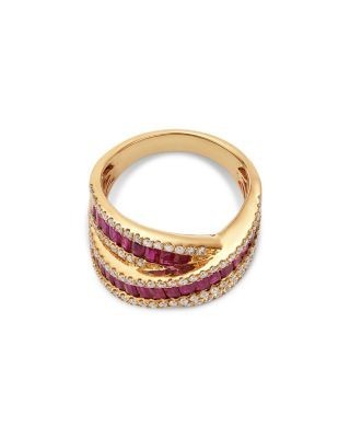 Bloomingdale's Fine Collection Ruby & Diamond Crossover Ring in 14K Yellow Gold