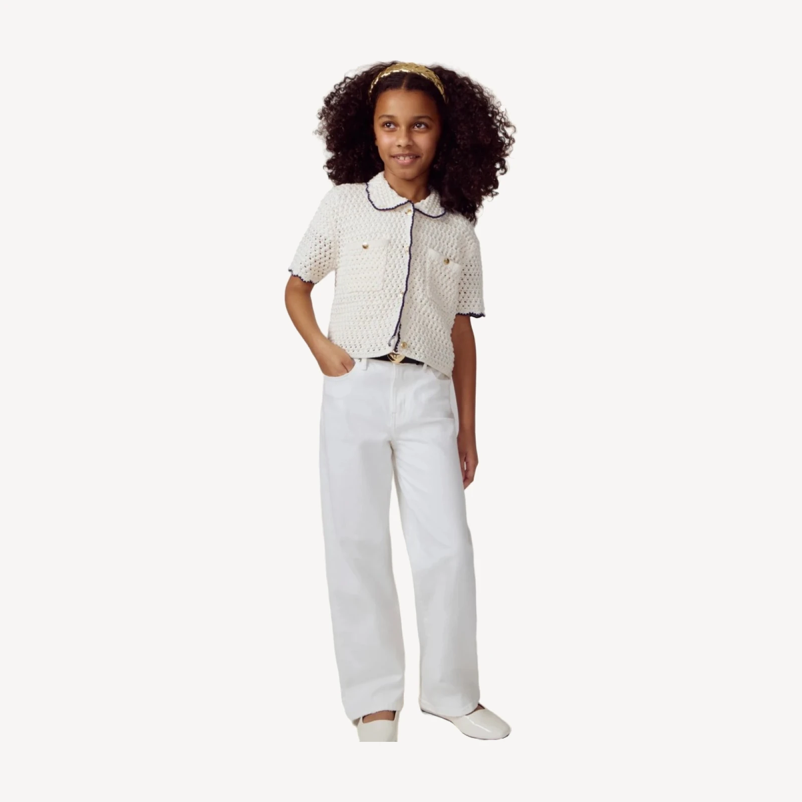 Girls' slim wide-leg jean in white