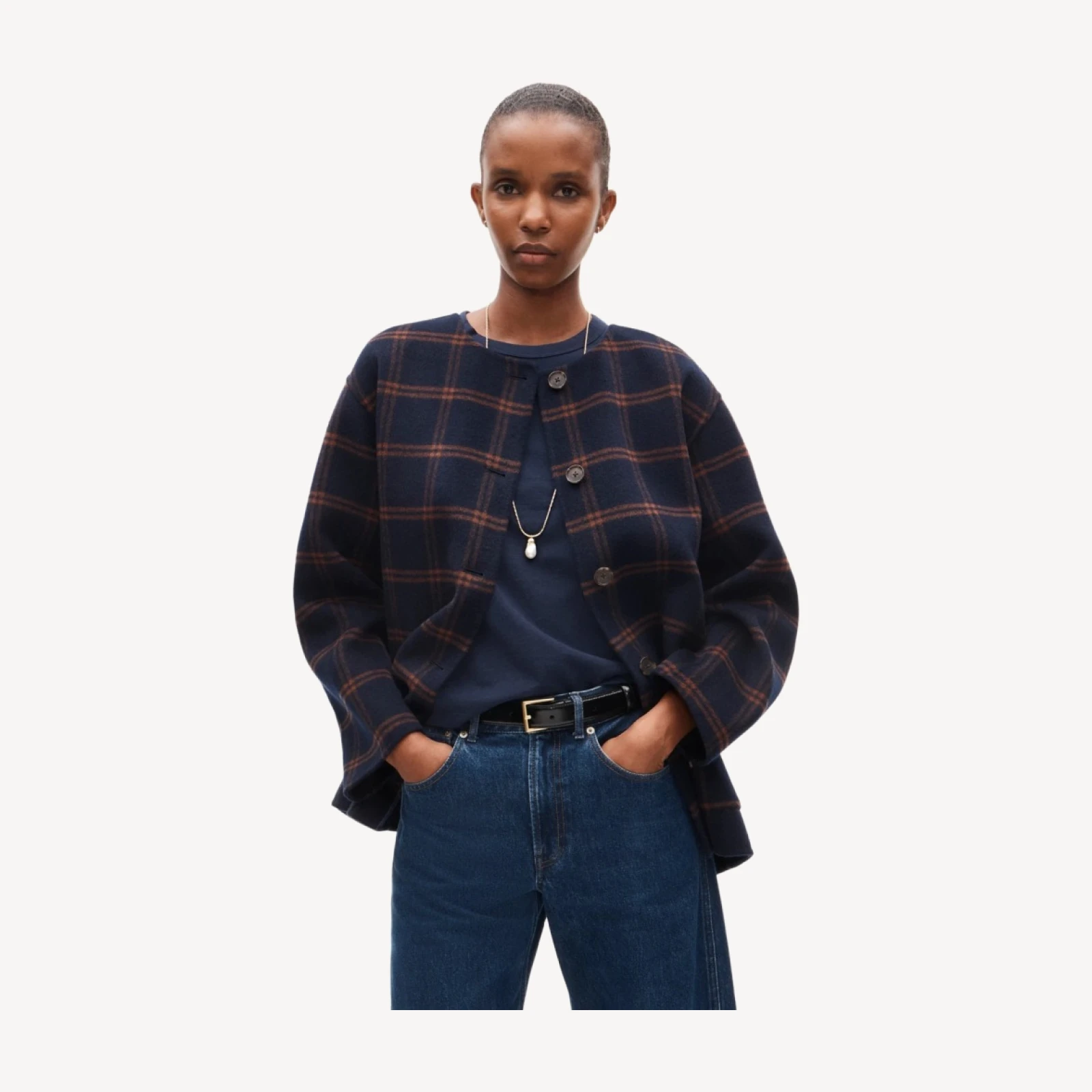Bianca coat in plaid drapey wool blend