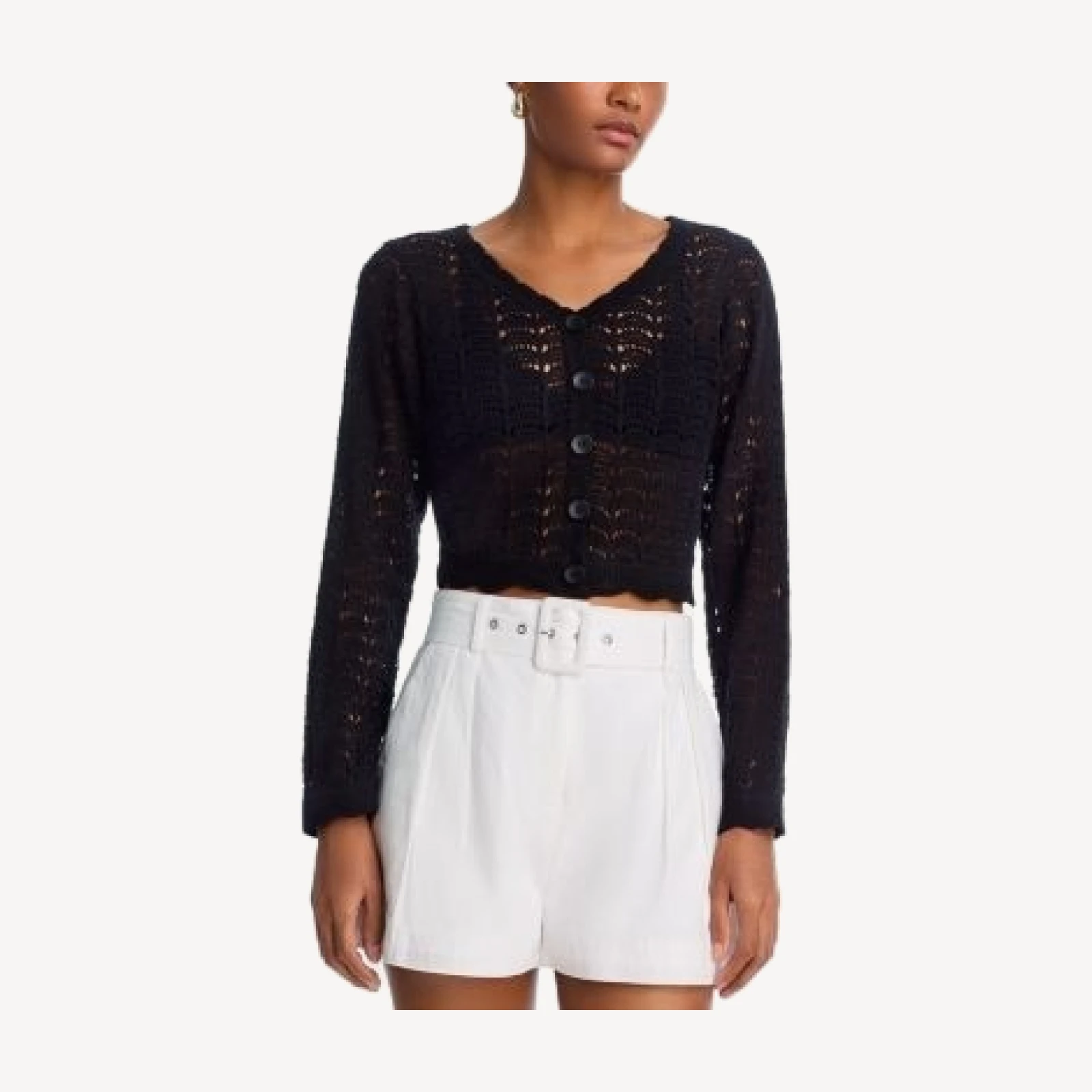 Aqua Crochet V Neck Cardigan Sweater - Exclusive