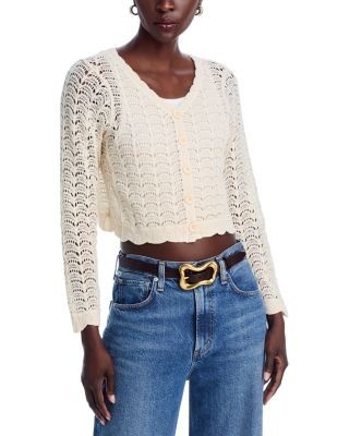 Aqua Crochet V Neck Cardigan Sweater - Exclusive