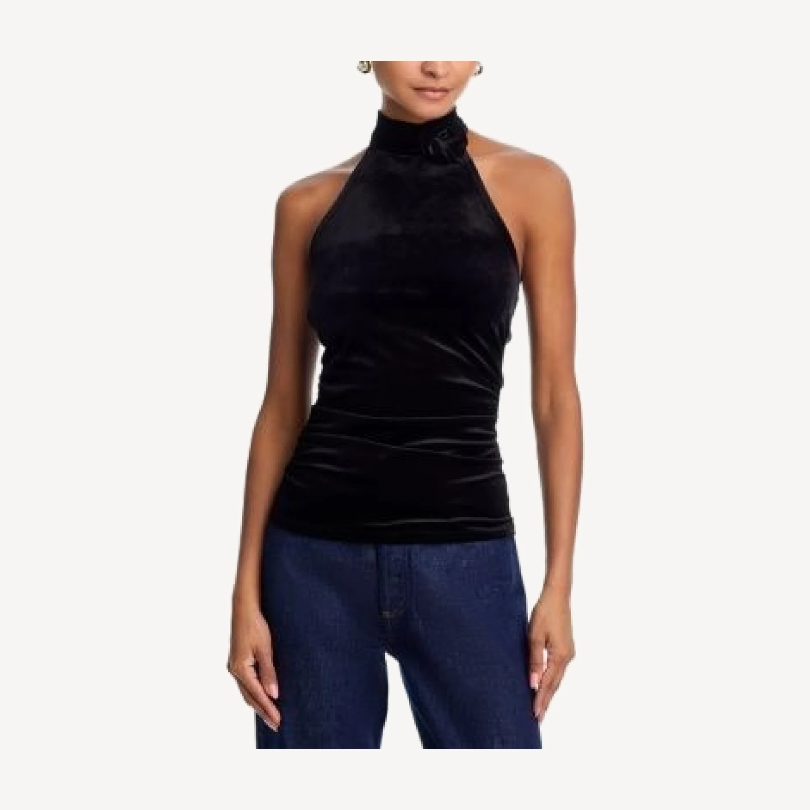 Aqua Rosette Velvet Halter Top - Exclusive