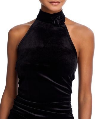 Aqua Rosette Velvet Halter Top - Exclusive