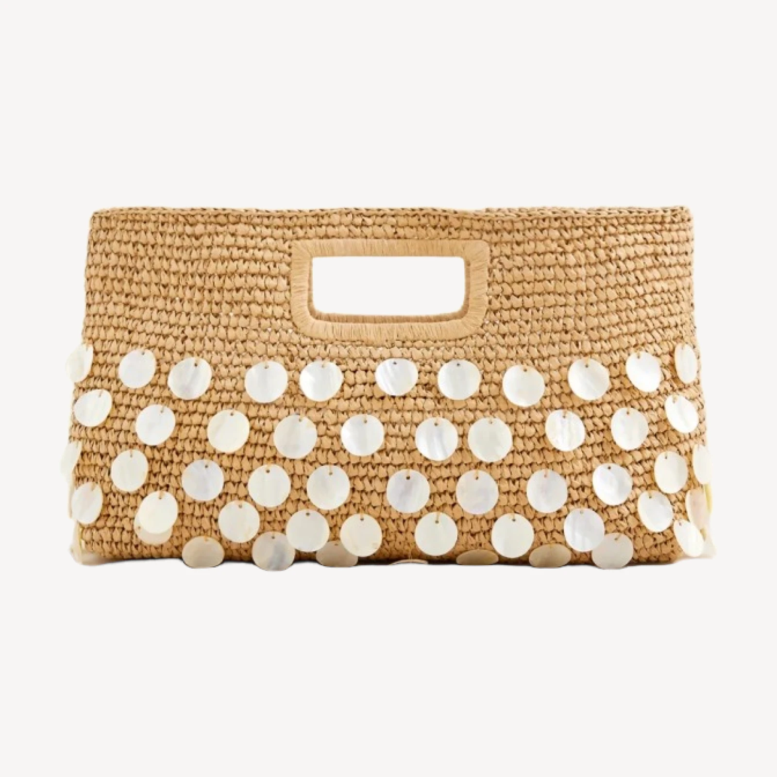 Handknotted straw rectangular clutch with paillettes