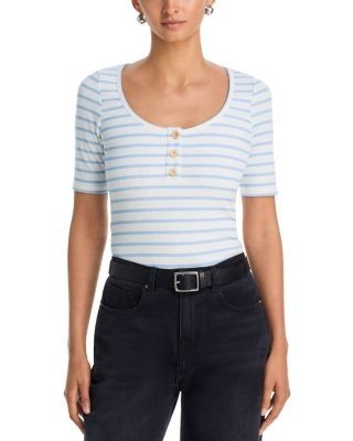 Aqua Striped Rib Button T Shirt - Exclusive
