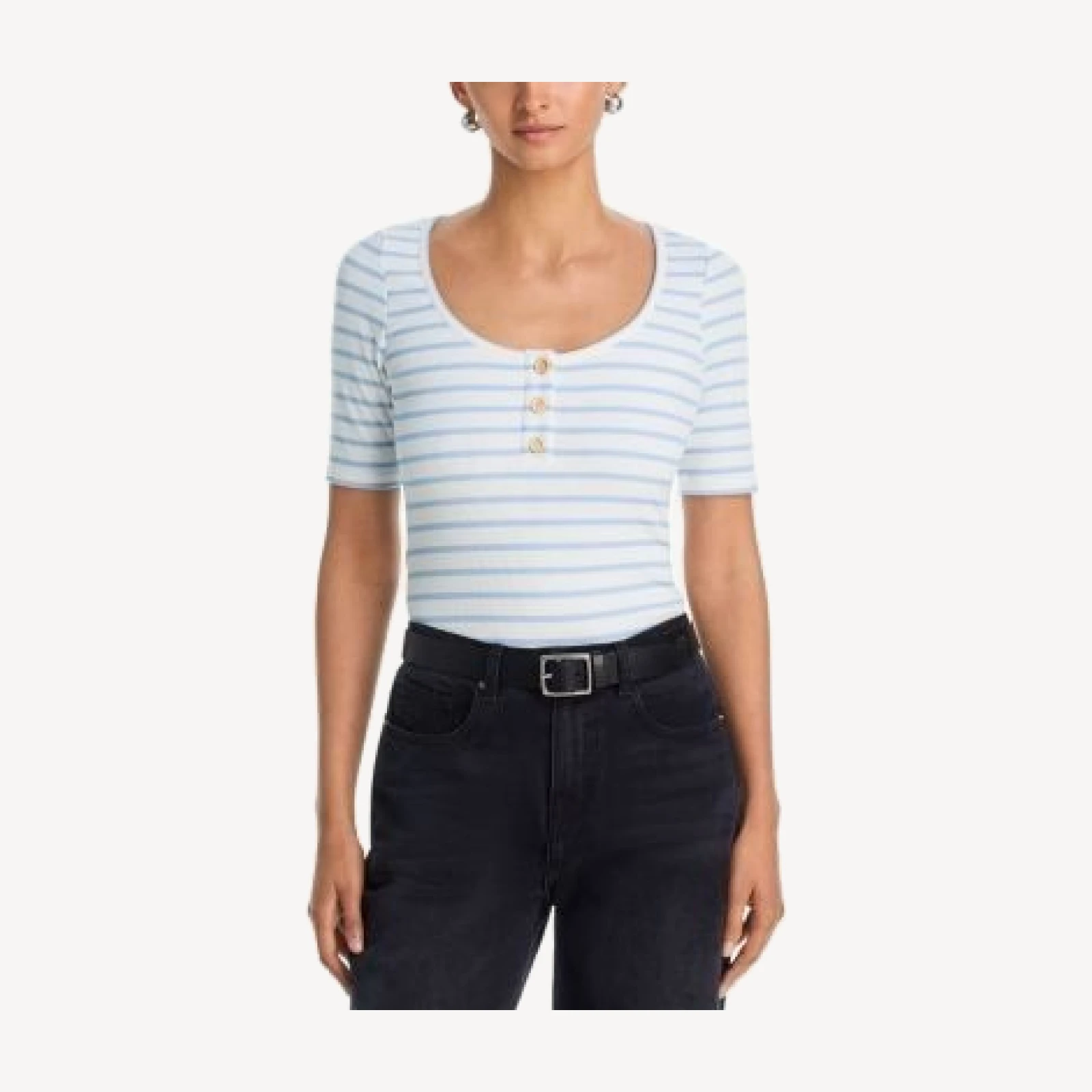 Aqua Striped Rib Button T Shirt - Exclusive