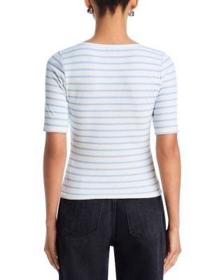 Aqua Striped Rib Button T Shirt - Exclusive