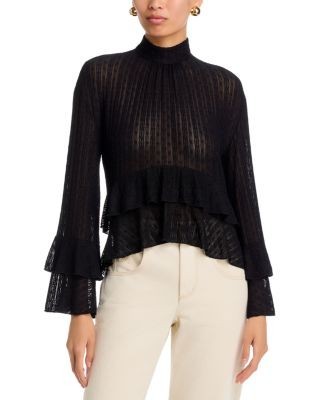 Aqua Mock Neck Ruffled Top - Exclusive