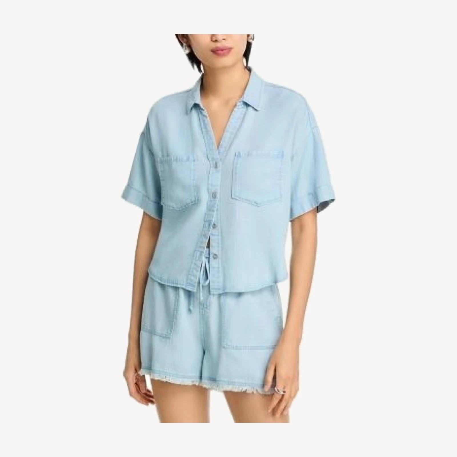 Aqua Chambray Button Front Top - Exclusive