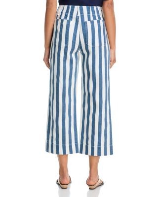 Aqua High Rise Wide Leg Cropped Jeans in Navy/White - Exclusive