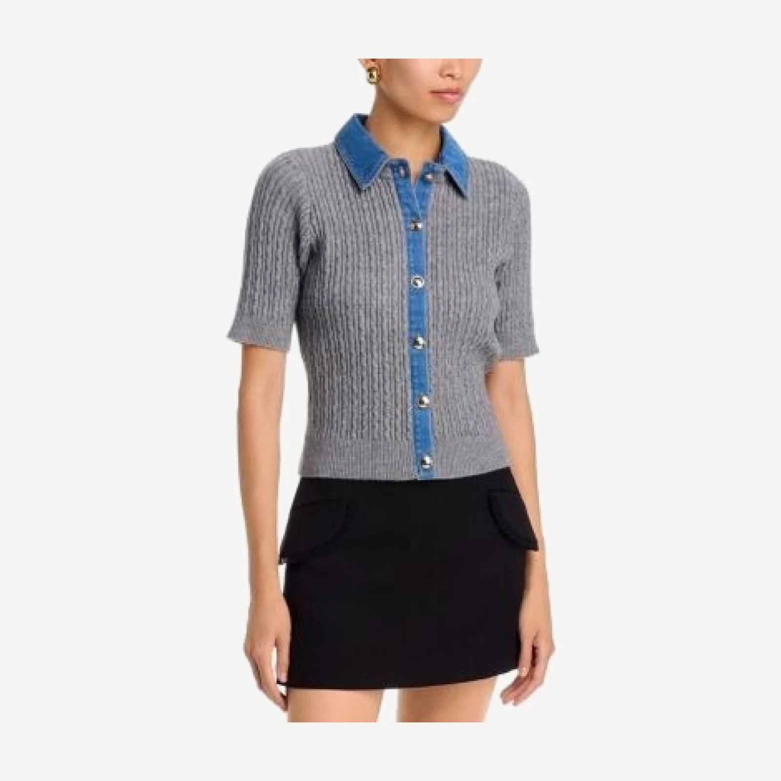 Aqua Rosie Denim Contrast Cable Knit Cardigan Sweater - Exclusive