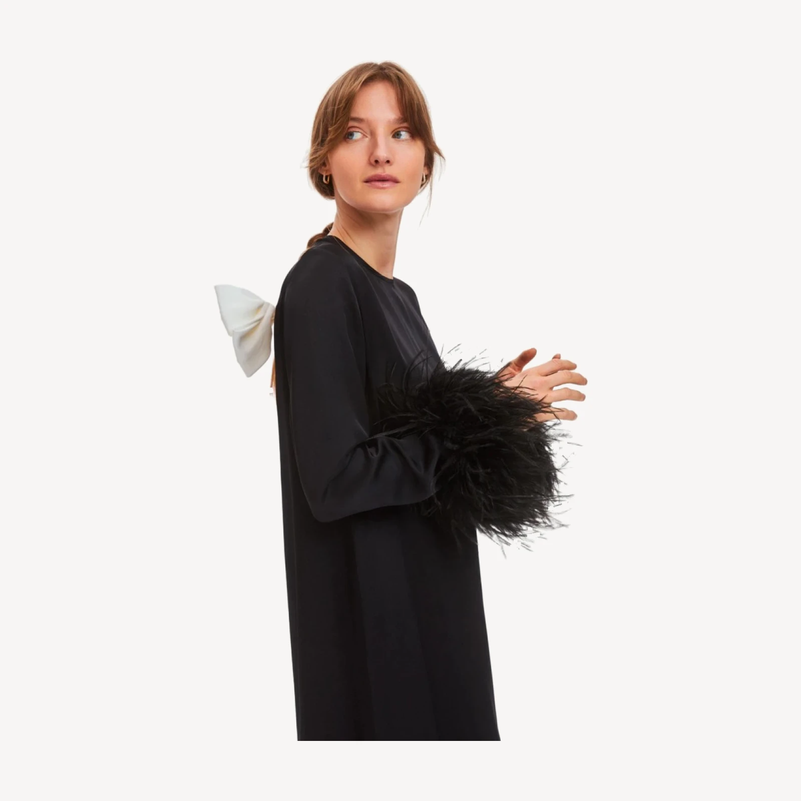 SLEEPER Suzi maxi dress with detachable feather boa