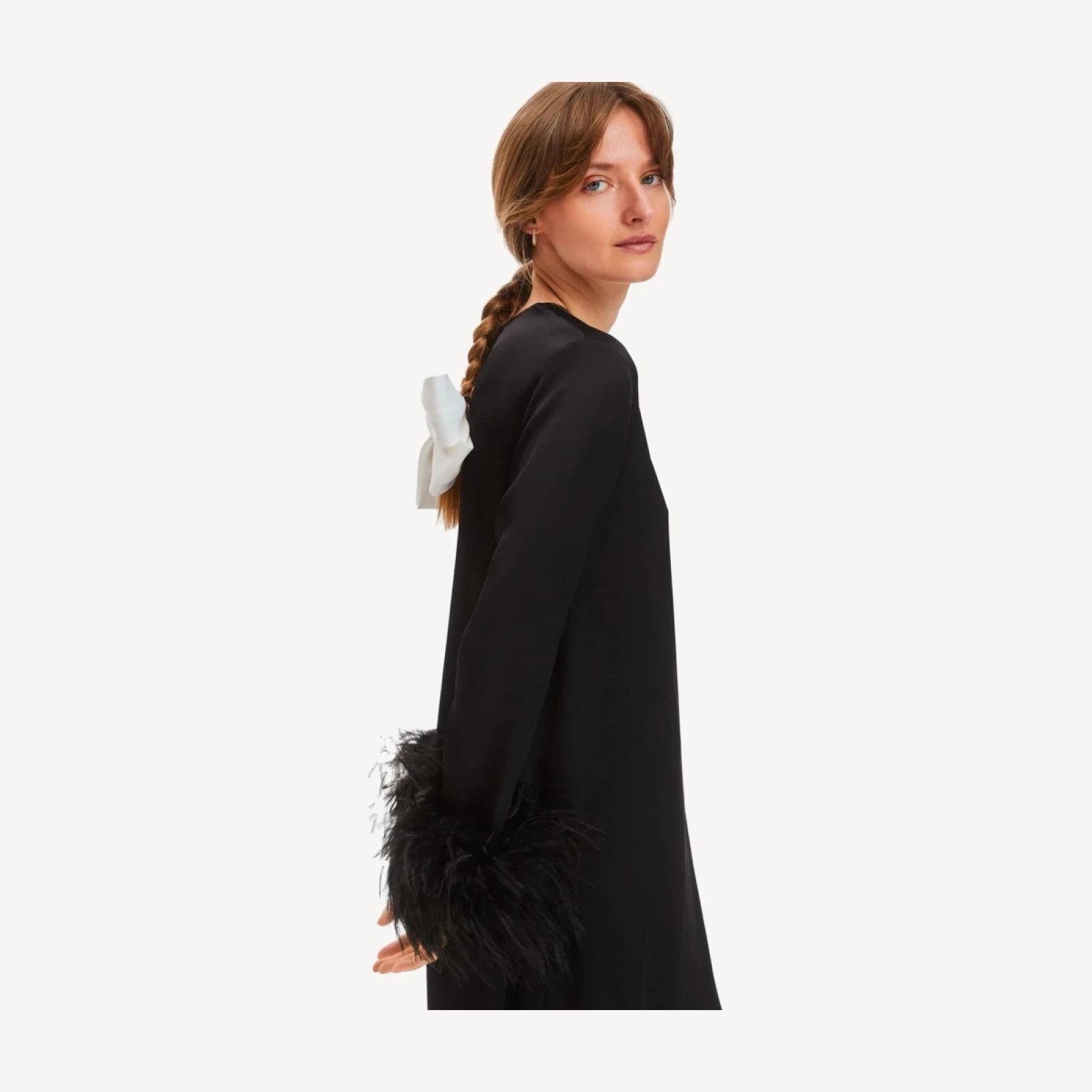 SLEEPER Suzi maxi dress with detachable feather boa