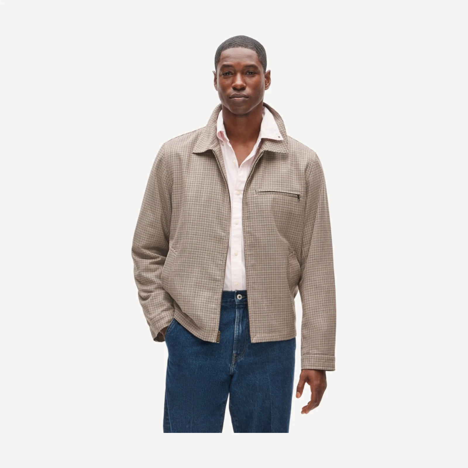 Harrington jacket in houndstooth cotton-wool blend