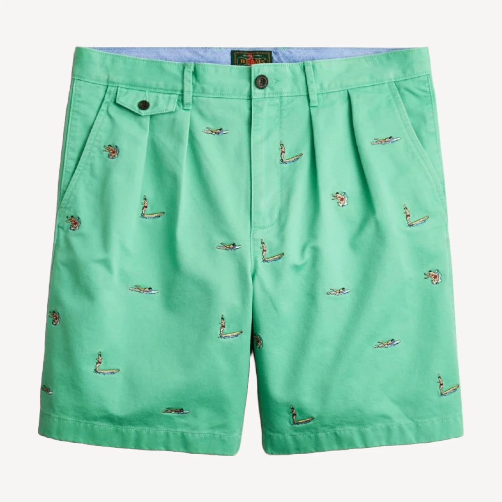 BEAMS PLUS X J.Crew 8.5'' pleated chino short with surfer embroidery
