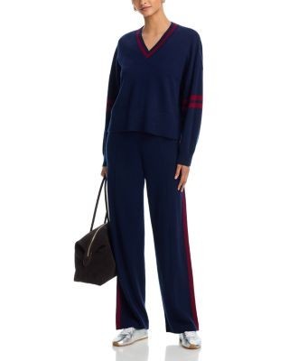 Aqua Striped V Neck Sweater - Exclusive