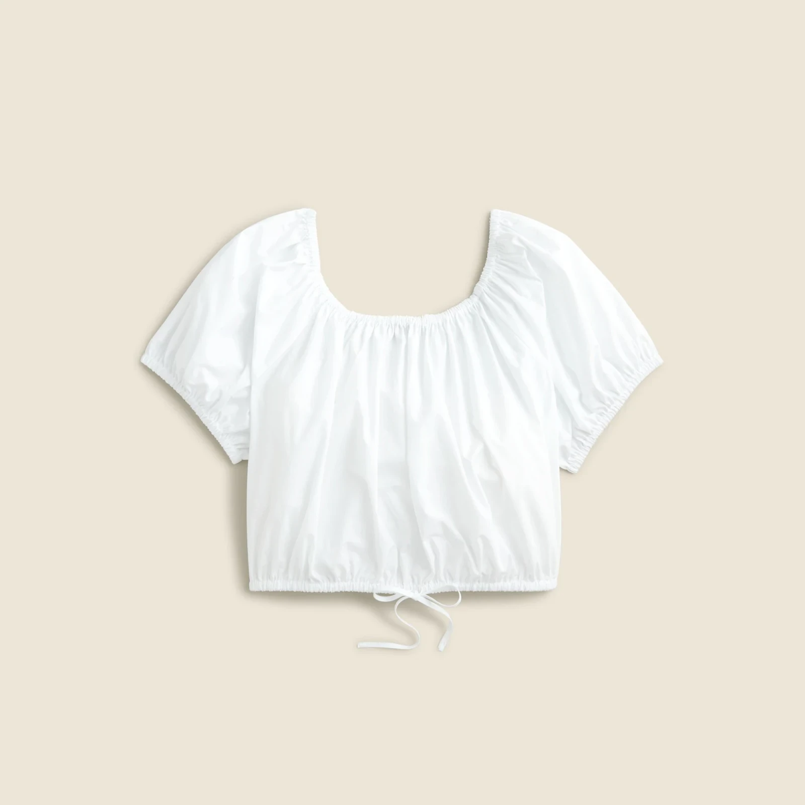 Cinched-waist cropped top in cotton poplin
