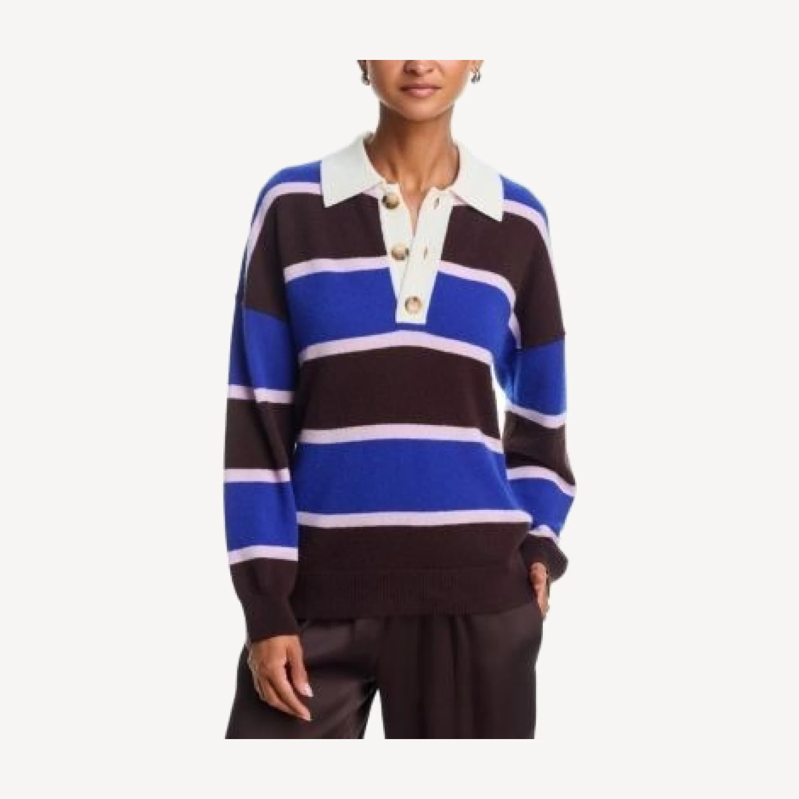 Aqua 100% Cashmere Striped Rugby Sweater - Exclusive