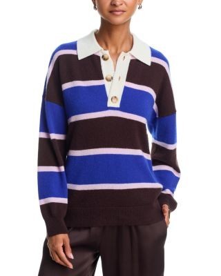 Aqua 100% Cashmere Striped Rugby Sweater - Exclusive