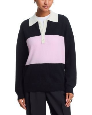 Aqua 100% Cashmere Striped Rugby Sweater - Exclusive
