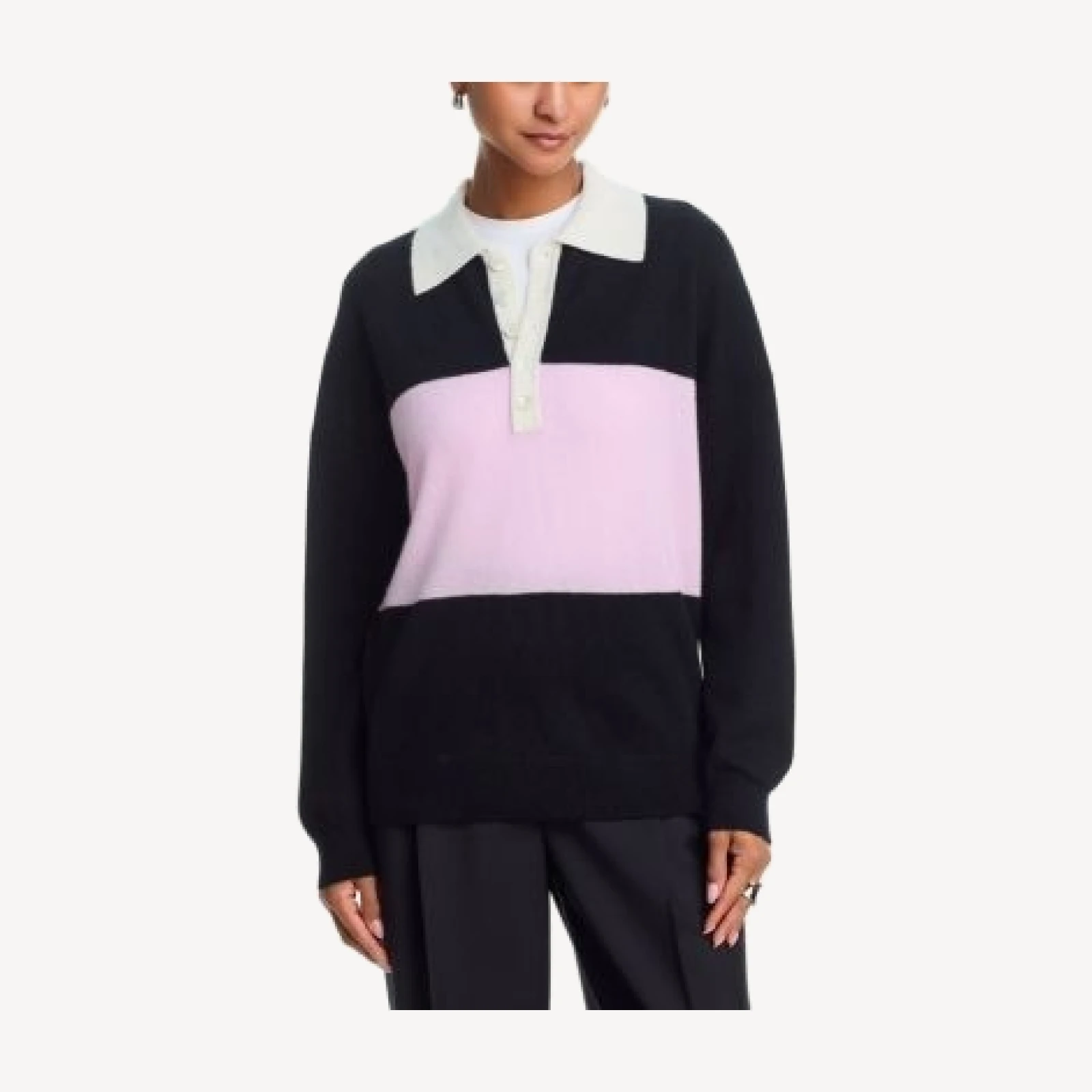 Aqua 100% Cashmere Striped Rugby Sweater - Exclusive