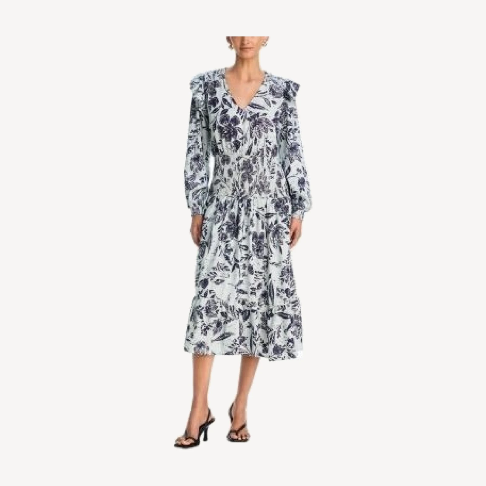 Aqua Long Sleeve V Neck Smocked Waist Midi Dress - Exclusive
