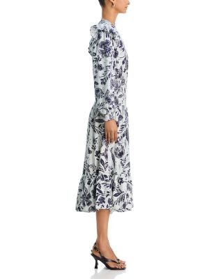 Aqua Long Sleeve V Neck Smocked Waist Midi Dress - Exclusive