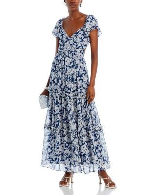 Aqua Flutter Sleeve Tiered Maxi Dress - Exclusive