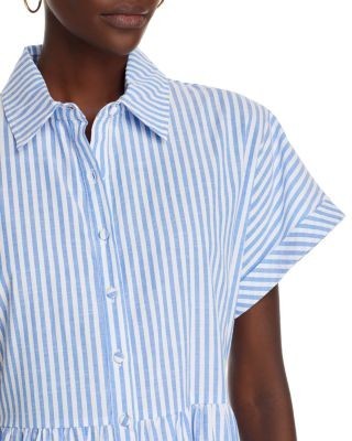 Aqua Stripe Mini Shirt Dress - Exclusive
