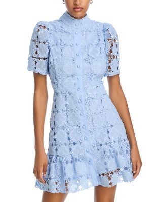 Aqua Floral Lace Mock Neck Mini Dress -Exclusive