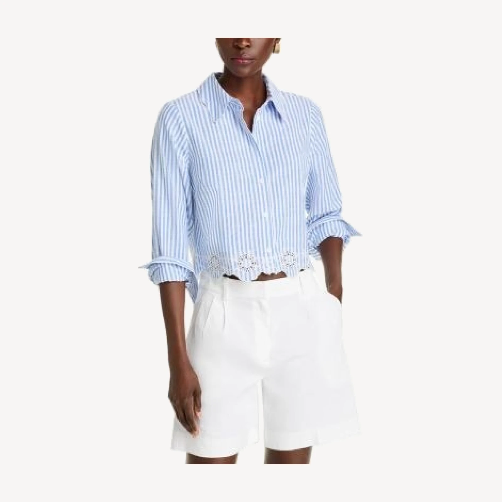 Aqua Eyelet Stripe Poplin Button Down Shirt - Exclusive