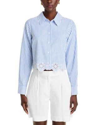 Aqua Eyelet Stripe Poplin Button Down Shirt - Exclusive