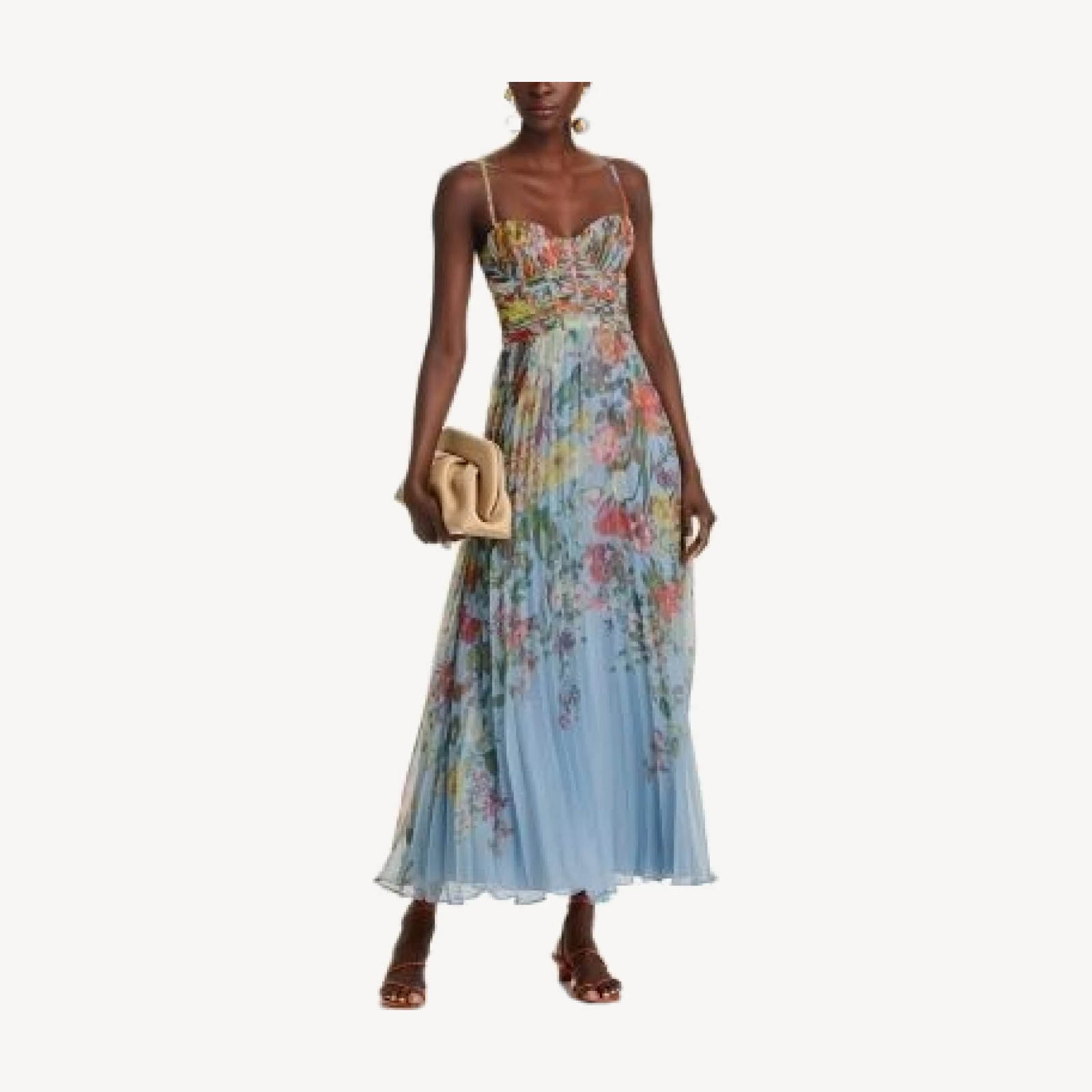 Aqua Pleated Floral Dress - Exclusive
