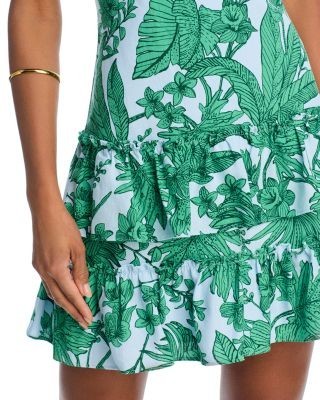 Aqua Palm Print V Neck Dress - Exclusive