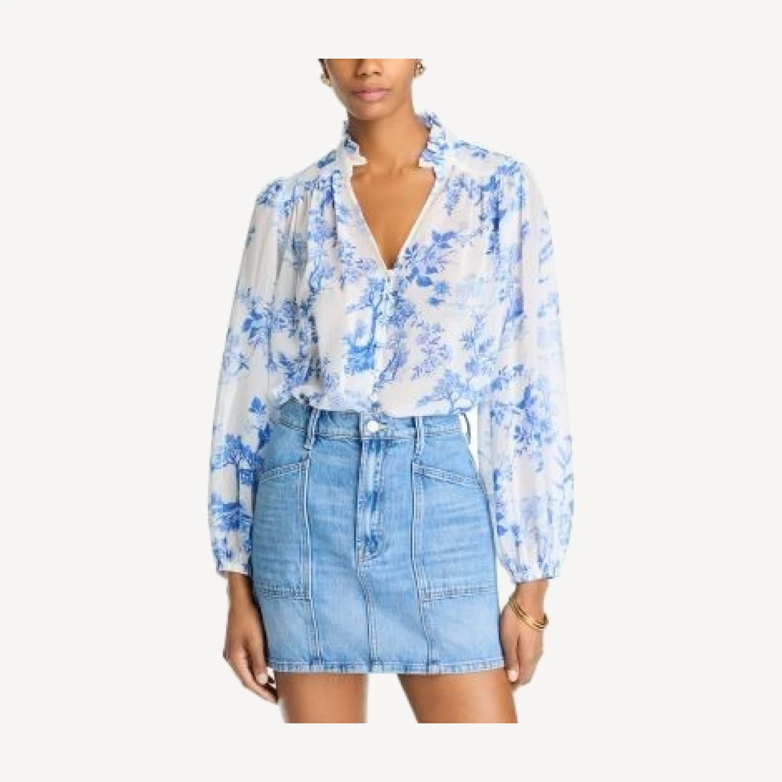 Aqua Toile Ruffle Blouse - Exclusive