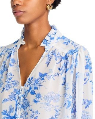 Aqua Toile Ruffle Blouse - Exclusive