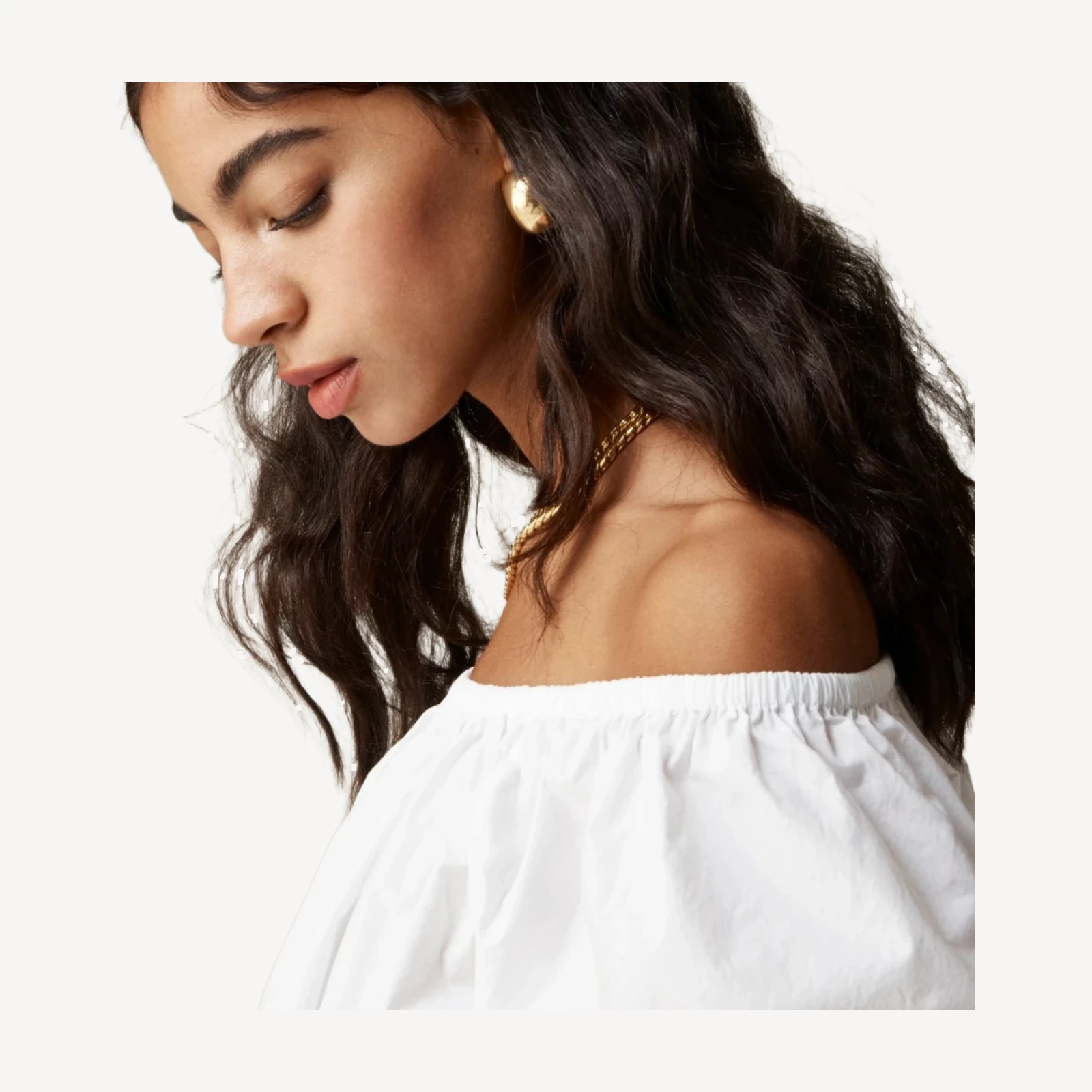 Cinched-waist cropped top in cotton poplin