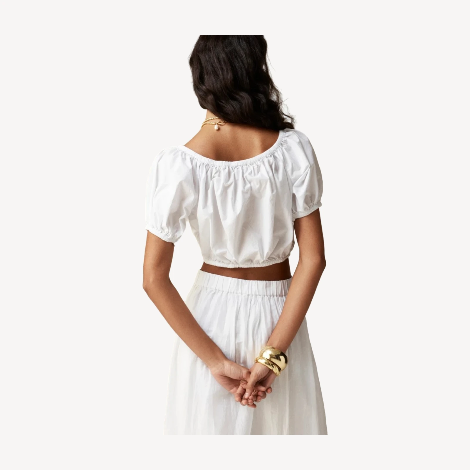 Cinched-waist cropped top in cotton poplin