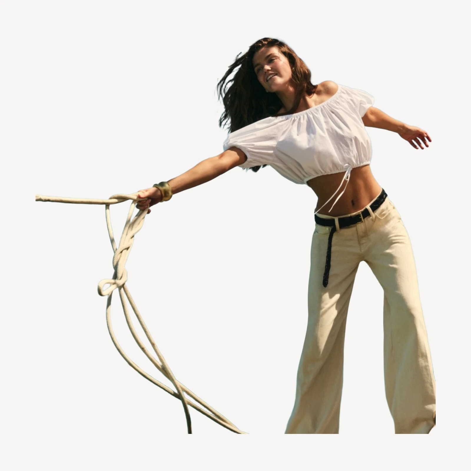 Cinched-waist cropped top in cotton poplin