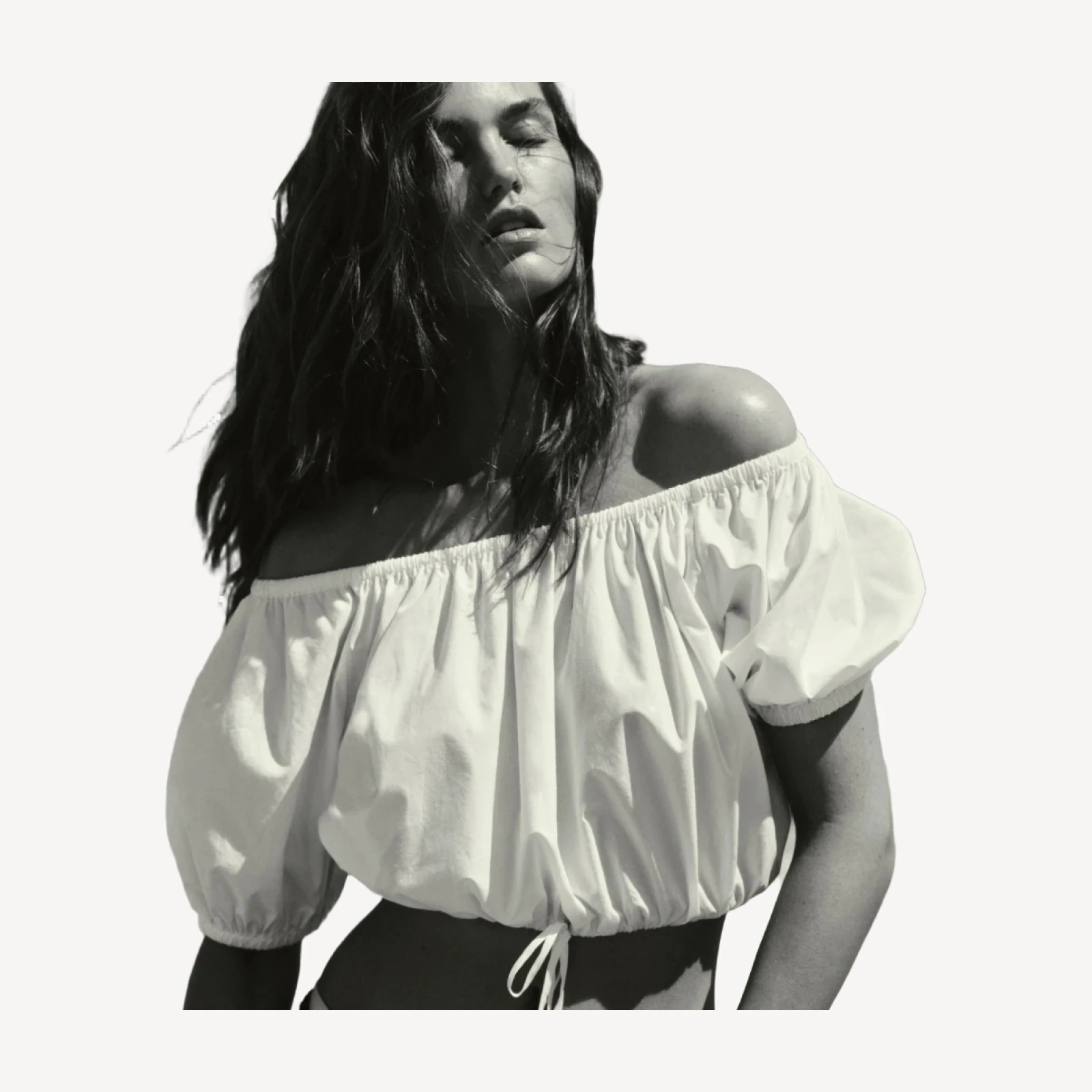 Cinched-waist cropped top in cotton poplin