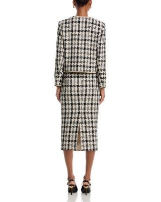 Aqua Houndstooth Tweed Midi Skirt - Exclusive