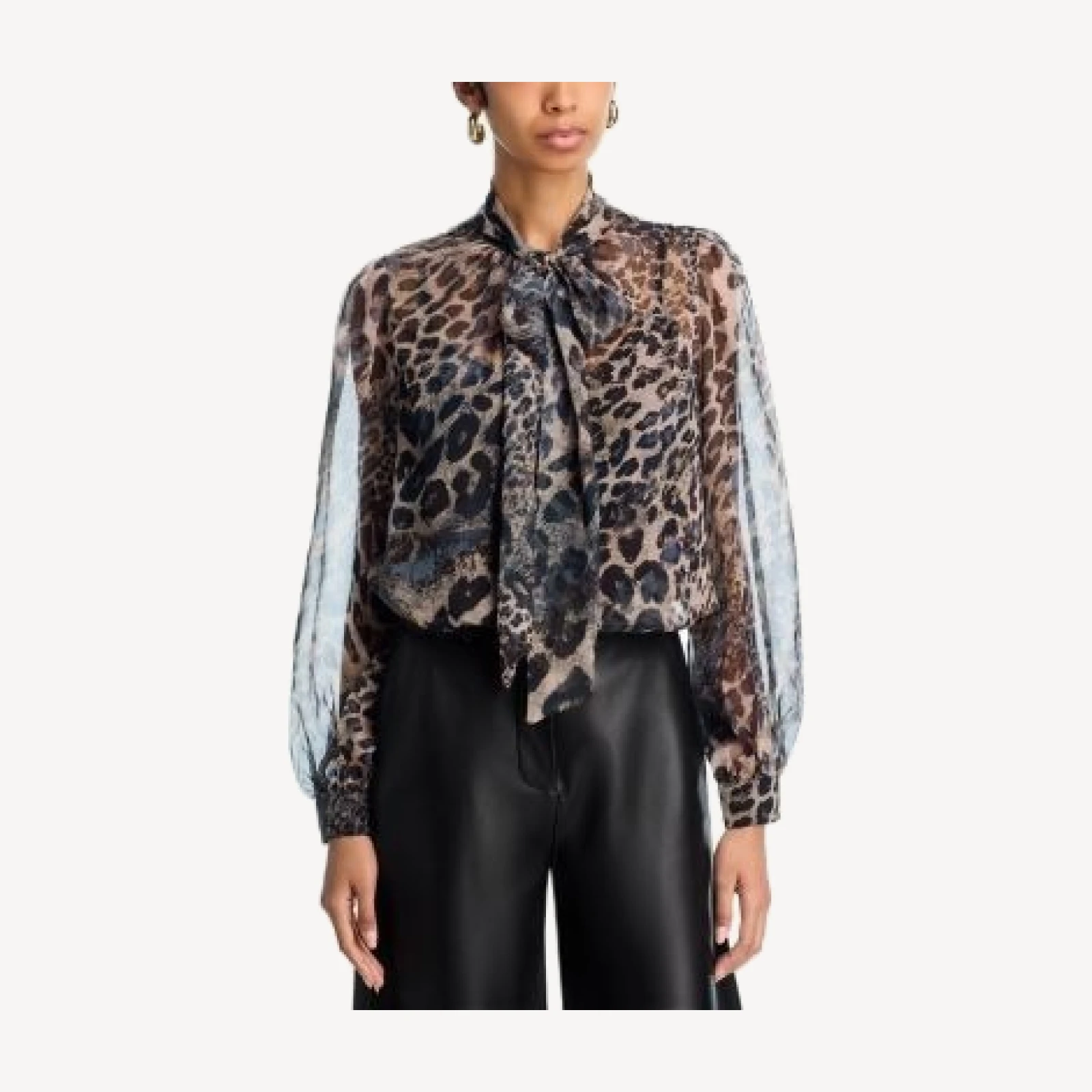 Aqua Leopard Print Tie Neck Top - Exclusive