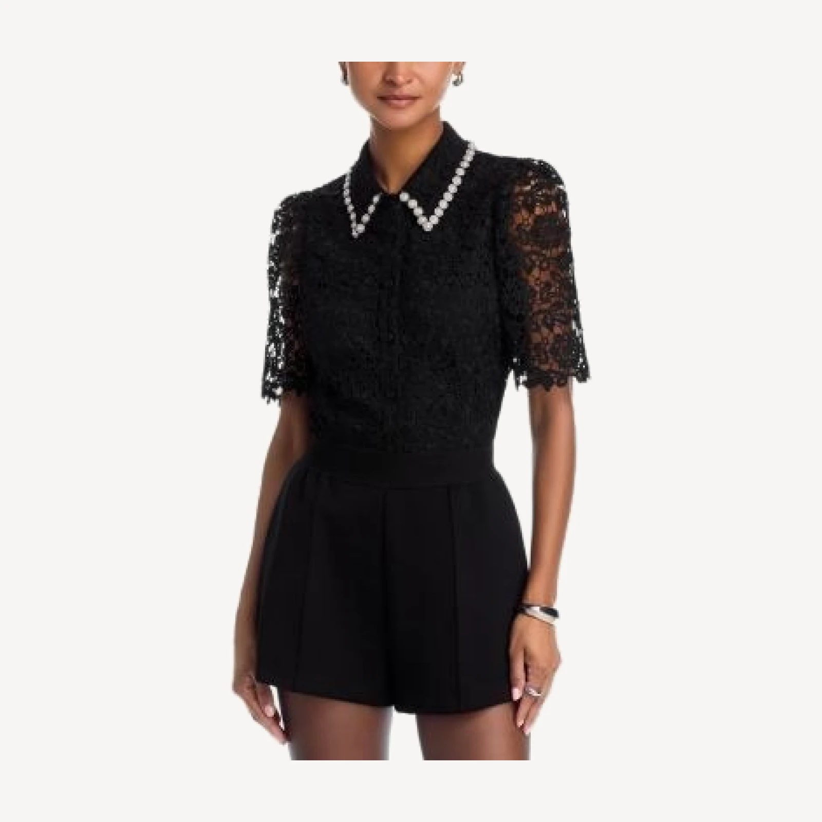 Aqua Embellished Collar Lace Top - Exclusive