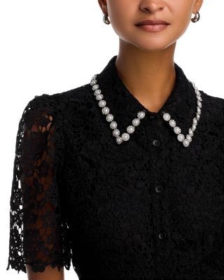 Aqua Embellished Collar Lace Top - Exclusive
